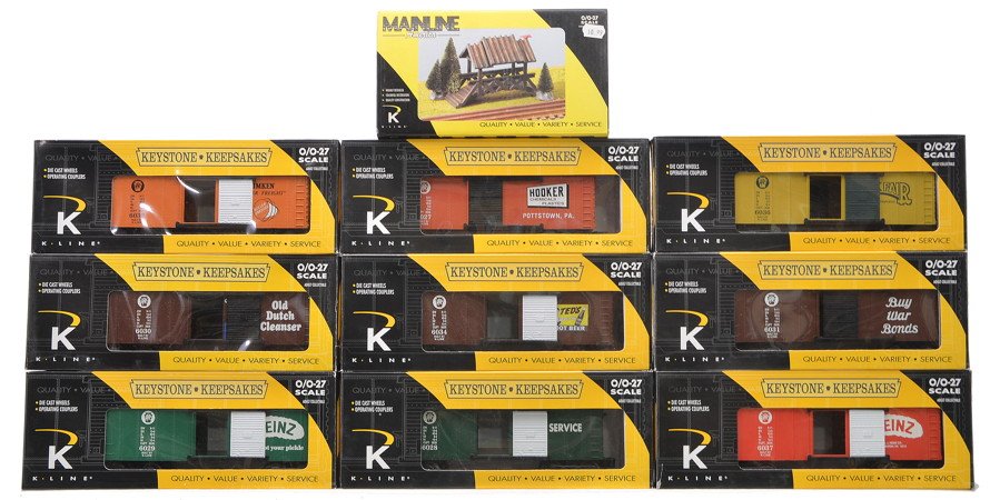 K-Line Keystone Keepsakes PRR Boxcars OBs: K-Line Keystone Keepsakes PRR boxcars; K-5154006 Cities Service, K-5154008 soap, K-5154009 Buy War Bonds, K-5154005 Hooker Chemical, K-5154012 Root Beer, K-5154010 Timken, K-5154015 Heinz, K-5154007 H