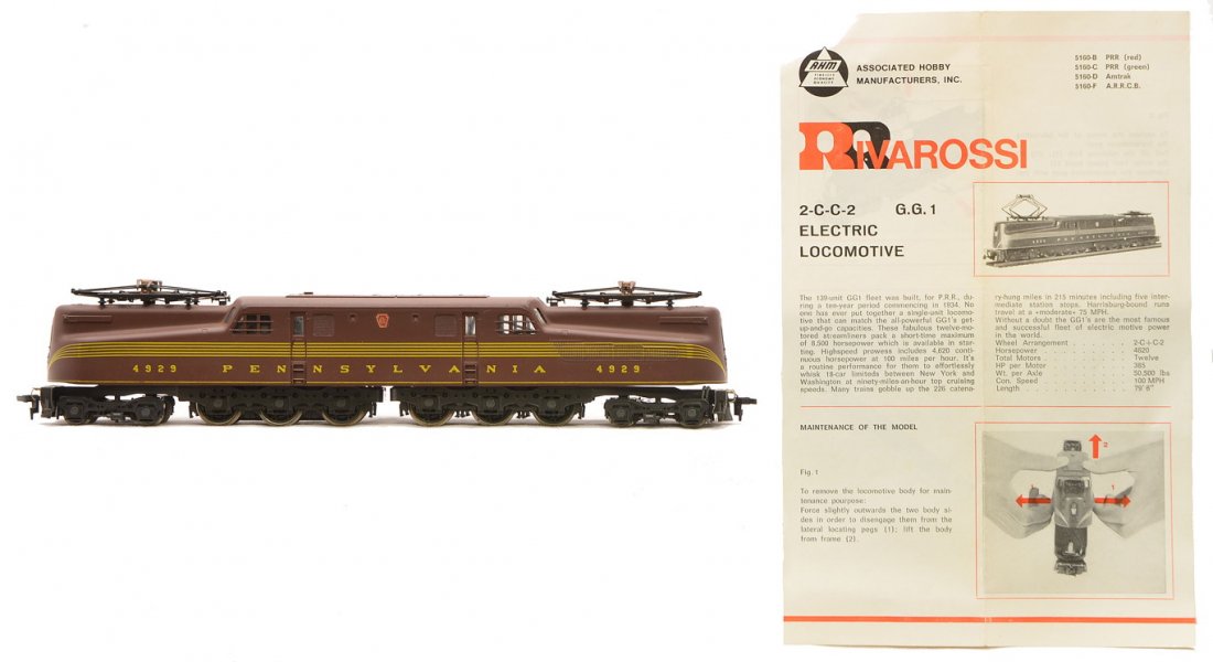 Rivarossi Italy for AHM HO 5160 PRR GG1: Rivarossi made in Italy for AHM HO 5160B Pennsylvania GG1 electric loco with instruction sheet, C8.