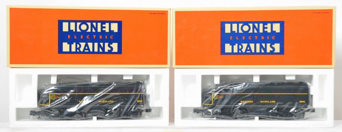 Lionel Western Maryland Alco A-A pair 18915 18916: Lionel modern O gauge Western Maryland Alco A-A pair in OBs Catalog numbers are 18916 and 18915. Locos are C9-10 factory wrapped.