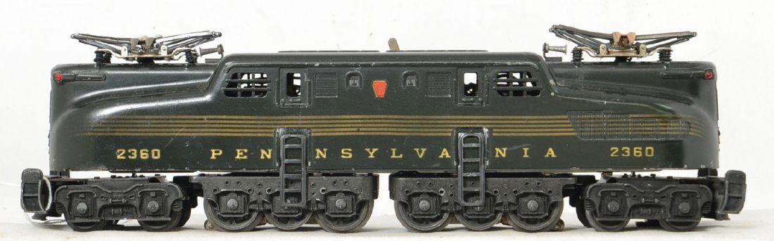 Lionel Postwar O 2360 Green GG1: Nice original owner locomotive with all original stripes that look really nice and great lettering on both sides. There are some scratches and areas of paint loss but overall a nice original example,