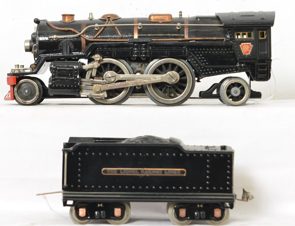 Lionel Standard Gauge 385E Locomotive & Tender: Locomotive has several areas of total repaint as well as some replacement parts but still displays nicely along with the completely restored tender that appears to have mostly if not all original part