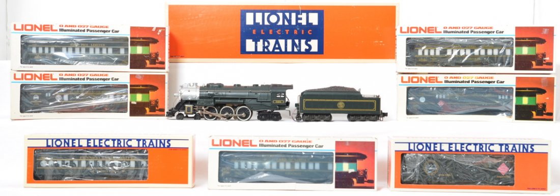 Lionel TCA passenger set 5484, 17879, 7212, etc: Lionel modern O gauge TCA passenger set in OBs. Includes 5484 4-6-4 steam locomotive and the following seven passenger cars 5734, 7205, 0511, 17879, 9544, 7206, and 7212. Trains are C8 with run time.