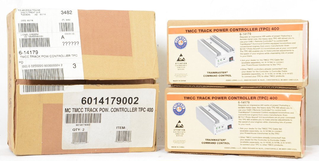 2 Lionel 14179 TPC 400 track power controllers: Lionel modern O gauge 14179 TMCC TPC 400 track power controllers. Items are lightly layout used C8.