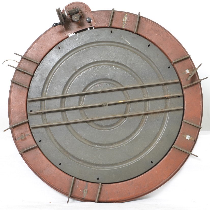 Marklin Gauge 1 Turntable: Very old piece with several of the center rail pieces missing and table is slightly warped so that it will not operate. It appears to have all original paint and may be able to be fixed. Sold as is as