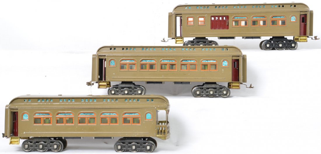 Lionel standard gauge 418 419 490 Mojave: Very nice set, all original with no broken or missing parts and nice looking paint with some small scratches here and there but overall a nice clean set. Lettering is legible but slightly faded in pla