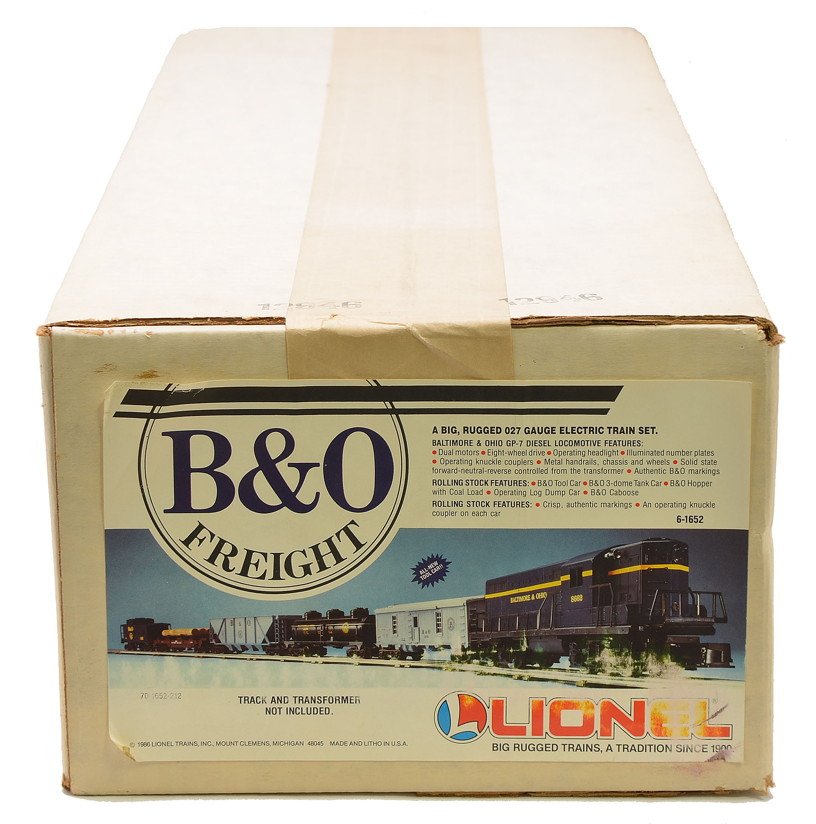 Lionel 1652 B&O Freight Set Factory Sealed Boxed: Lionel 1652 B&O freight set, circa 1986, factory sealed in set box, C10.