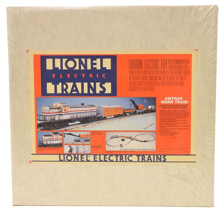 Lionel 11723 Amtrak Work Train Factory Sealed OB: Lionel 11723 Amtrak work train, circa 1991-92, factory sealed in set box, C10.