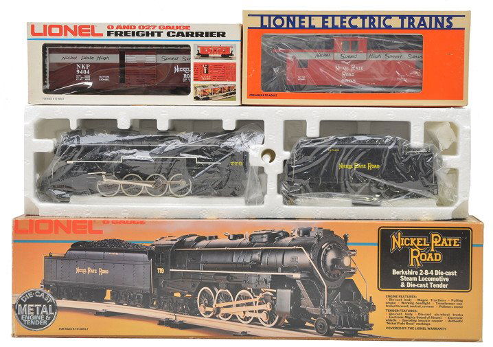 Lionel 8215 9404 6905 Nickel Plate Road MIB: Lionel 8215 Nickel Plate Road Berkshire 2-8-4 die-cast steam loco and tender, 9404 boxcar and 6905 illuminated extended vision caboose all in OBs. The loco has been test run, C9. The boxcar and caboos