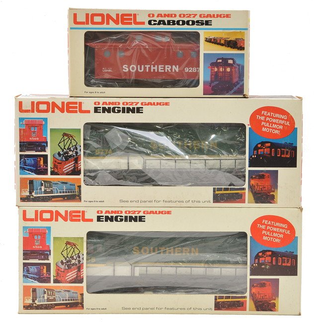 Lionel Southern 8774 8955 Diesels 9287 Caboose OB: Lionel 8774 Southern GP-7 diesel and 8955 Southern U36B diesel in OBs. Also included is a 9287 Southern caboose in OB. The 8774 diesel is a C8 and the 8955 diesel and caboose are C9.