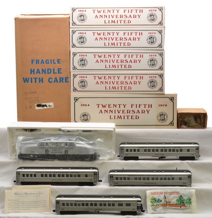 Williams TCA Twenty-Fifth Anniversary Set MIB: Williams TCA Twenty-Fifth Anniversary Limited GG1 passenger set in individual OBs with outer shipping carton including; GG1 loco, 2502 Buena Park Pullman, 2503 South Carver Pullman and a 2501 Yardley 