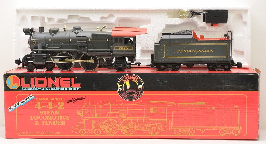 Lionel 85110 PRR E-6 Atlantic Steam Loco & Tender: Lionel G scale 85110 Pennsylvania E-6 Atlantic Steam loco and tender with RailSounds in OB, C8.