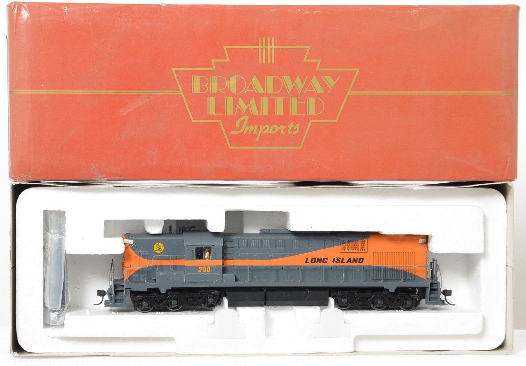 Broadway Limited custom Long Island Railroad Alco: Broadway Limited modern HO custom painted Long Island Railroad Alco RSD-15 diesel locomotive in OB. Equipped with QSI sound. C7-8 with paint chipping on the hand rails. OBs has mild shelf wear.