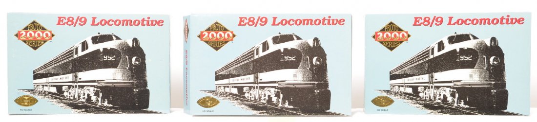 Proto 2000 Pennsylvania E8/9 A-B-A: Life Like Proto 2000 modern HO Pennsylvania E8/9 diesel locomotive A-B-A set in OBs. Includes 8056 and 57 A units and dummy B unit in incorrect box. C8-9.