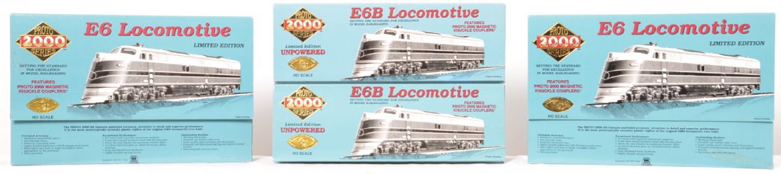 Proto 2000 Seaboard E6 A-B-B-A set: Life Like Proto 2000 modern HO Seaboard E6 A-B-B-A set in OBs. Catalog numbers are 23234 and 35 and 23236 and 37. B units are dummy units. Overall locos are C9-10.