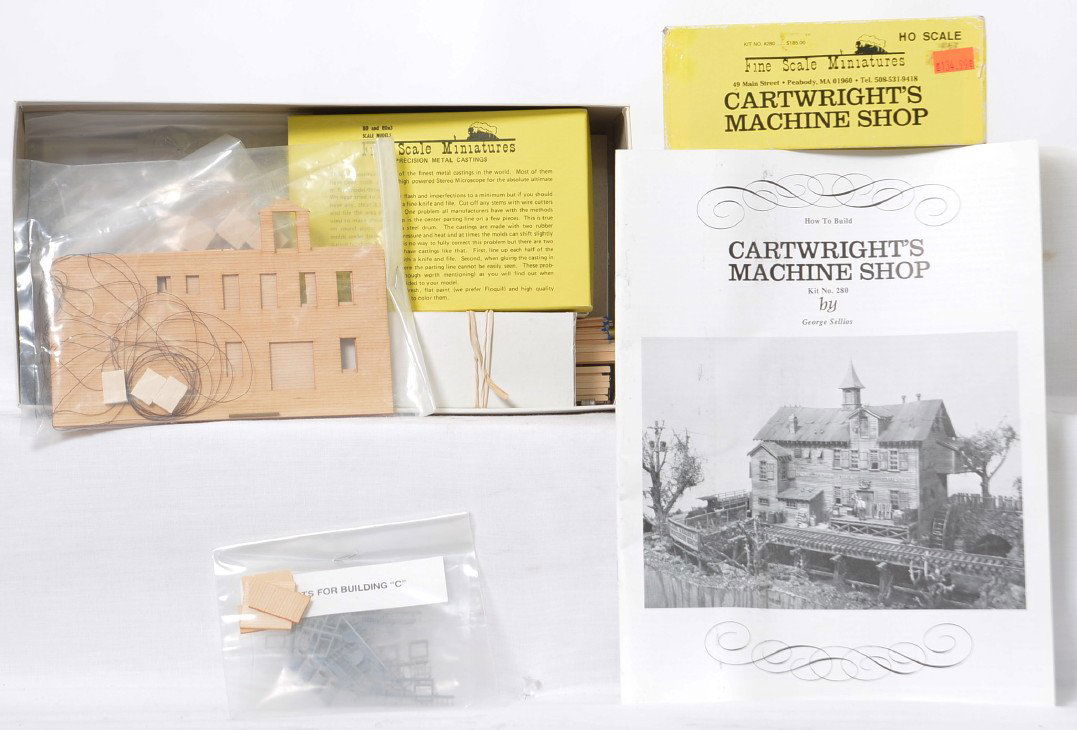 Fine Scale Miniatures 280 CartwrightÃ•s Machine Shop: Fine Scale Miniatures modern HO building kit in OB. Kit is number 280 CartwrightÃ•s Machine Shop. Kit is new in box C10 with bags sealed. OB has some light wear and two small pieces of tape.