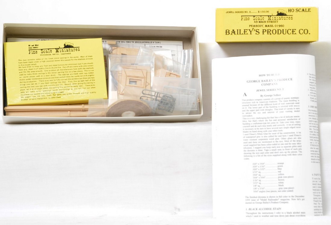 Fine Scale Miniatures No. 2 BaileyÃ•s Produce Co.: Fine Scale Miniatures modern HO building kit in OB. Kit is Jewel Series No. 2 BaileyÃ•s Produce Co. Kit is new in box C10 with bags sealed. OB has some light wear and two small pieces of tape.