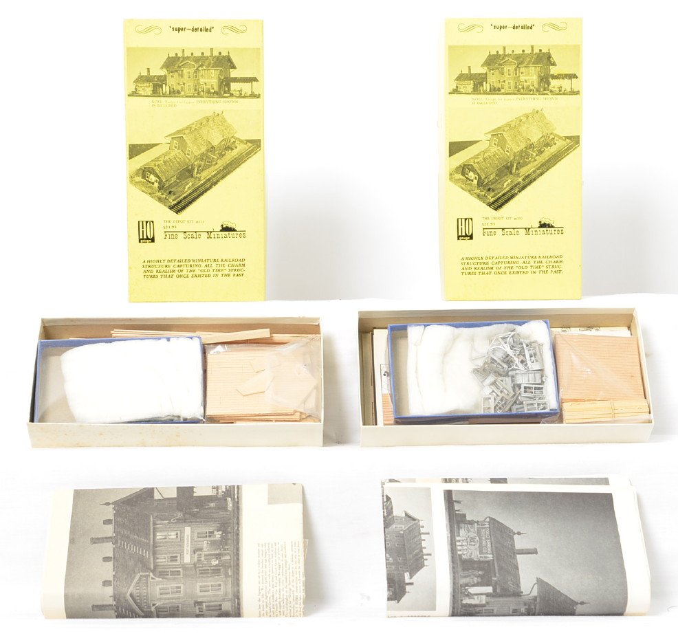 2 Fine Scale Miniatures The Depot 110 kits: Fine Scale Miniatures modern HO building kits in OBs. Two number 110 The Depot kits. Kits appear to be complete C9-10. OBs have light wear and price stickers.