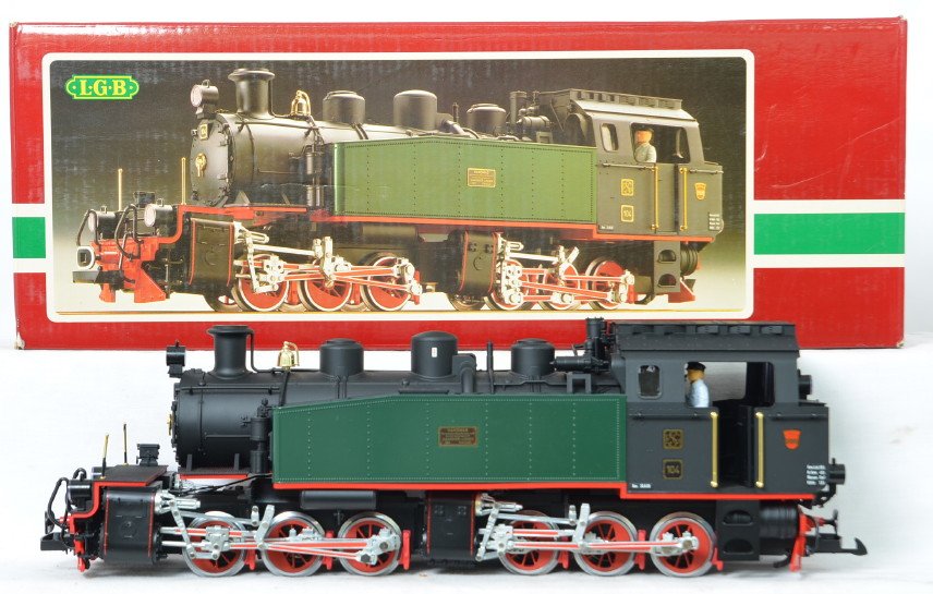 LGB 2085 D mallet steam locomotive: LGB modern G scale 2085 D mallet steam locomotive in OB. Locomotive is C7-8 with run time and a few light rubs on the body from shifting in the inner carton.