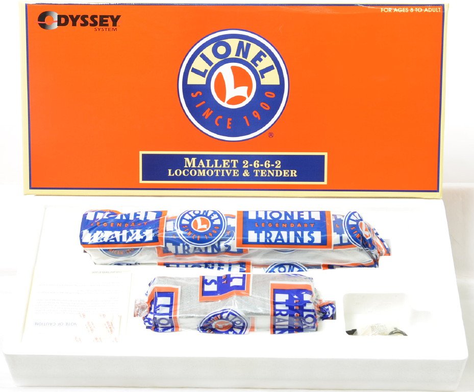 Lionel 28076 Nickel Plate 2-6-6-2 Mallet with TMCC: Lionel modern O gauge 28076 Nickel Plate 2-6-6-2 Mallet steam locomotive in OB. Loco features TMCC, Railsounds, Electrocoupler, fan driven smoke unit and much more. Loco is factory wrapped C10 in the