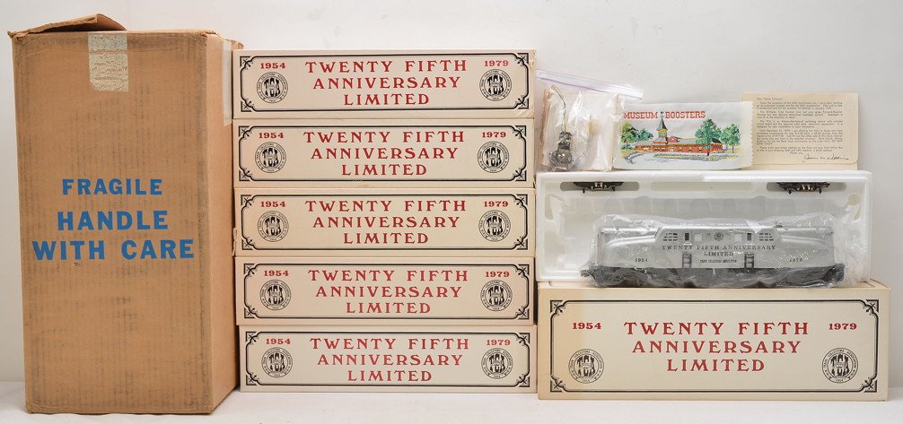 Williams TCA Twenty-Fifth Anniversary Set MIB: Williams TCA Twenty-Fifth Anniversary Limited GG1 passenger set in individual OBs with outer shipping carton including; GG1 loco, 2502 Buena Park Pullman, 2503 South Carver Pullman and a 2501 Yardley 