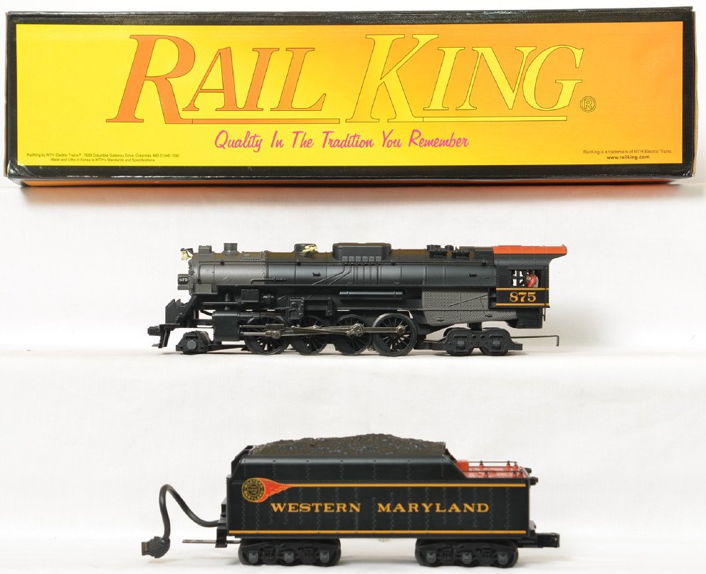 Railking Western Maryland Berkshire with Proto 2: MTH Railking modern O gauge 30-1298-1 Western Maryland Berkshire steam locomotive in OB. Loco features Protosound 2.0, DCS control, Protosmoke, Protocoupler, and more. Loco is C8 with run time.