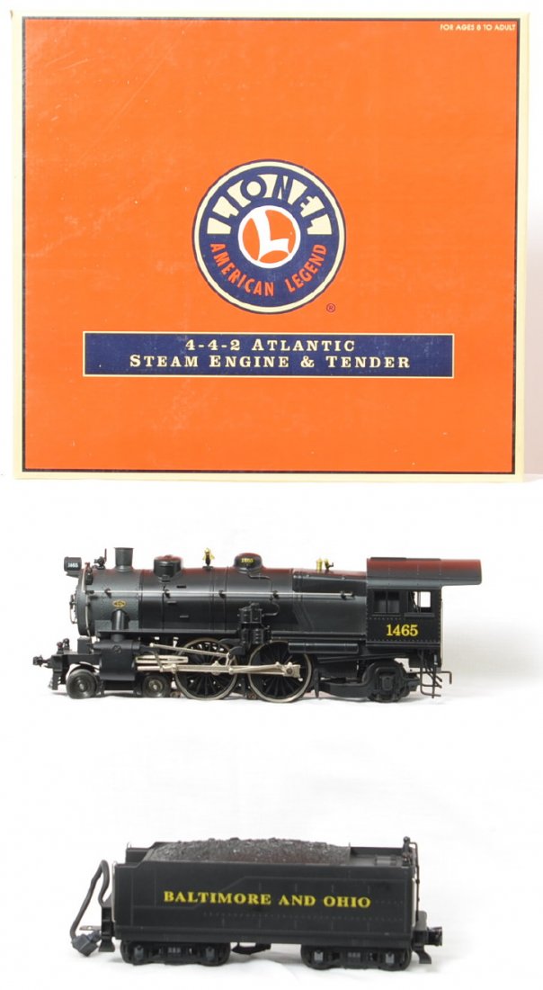 Lionel B&O 18094 Atlantic steam locomotive with TMCC: Lionel modern O gauge 18094 Baltimore and Ohio Atlantic steam locomotive in OB. Loco features TMCC, Railsounds, Electrocoupler, smoke unit and much more. Loco is C8 with run time.