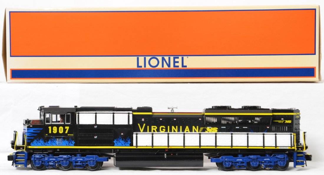 Lionel 2833 Virginian Heritage SD70ACE: Lionel modern O gauge 28333 Virginian Heritage SD70ACE diesel locomotive in OB. Loco features Legacy control, Legacy Railsounds, fan driven smoke unit, Electrocoupler, and much more. Loco is C8-9 with
