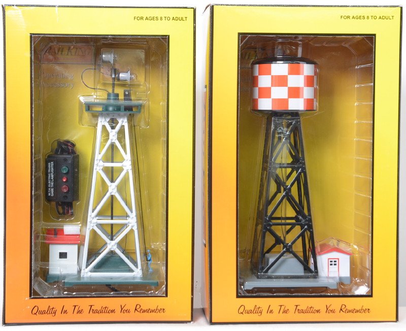 MTH Rail King 9120 Gabe the lamplighter & 11051 water: MTH Rail King S scale accessories to include 9120 Gabe the lamplighter & 11051 water tower, C9-10 in nice boxes with shipping carton.
