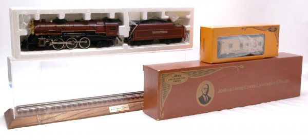 Lionel 8210 JLC Hudson 6421 Cab MINT Boxed: Lionel 8210 Joshua Lionel Cowen Hudson Steam Loco with diecast Tender in OB, includes display case with Limited Edition Plaque on base, 6421 Joshua Lionel Cowen Bay Window Caboose in OB. All are C10.