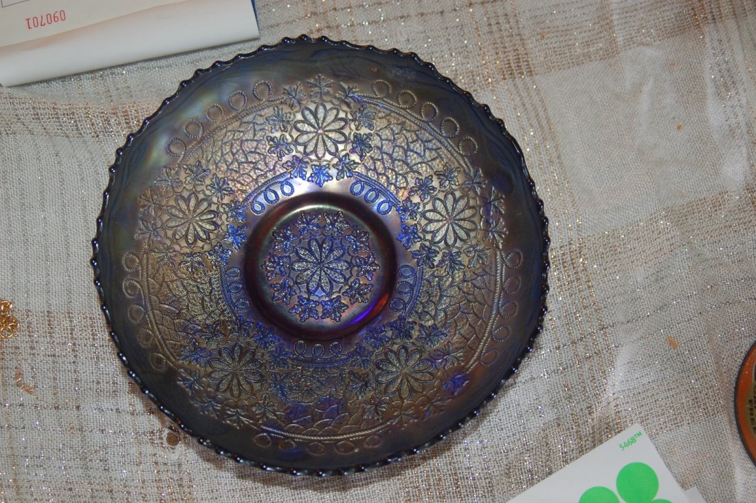 BLUE CARNIVAL GLASS BOWL: BLUE CARNIVAL GLASS BOWL