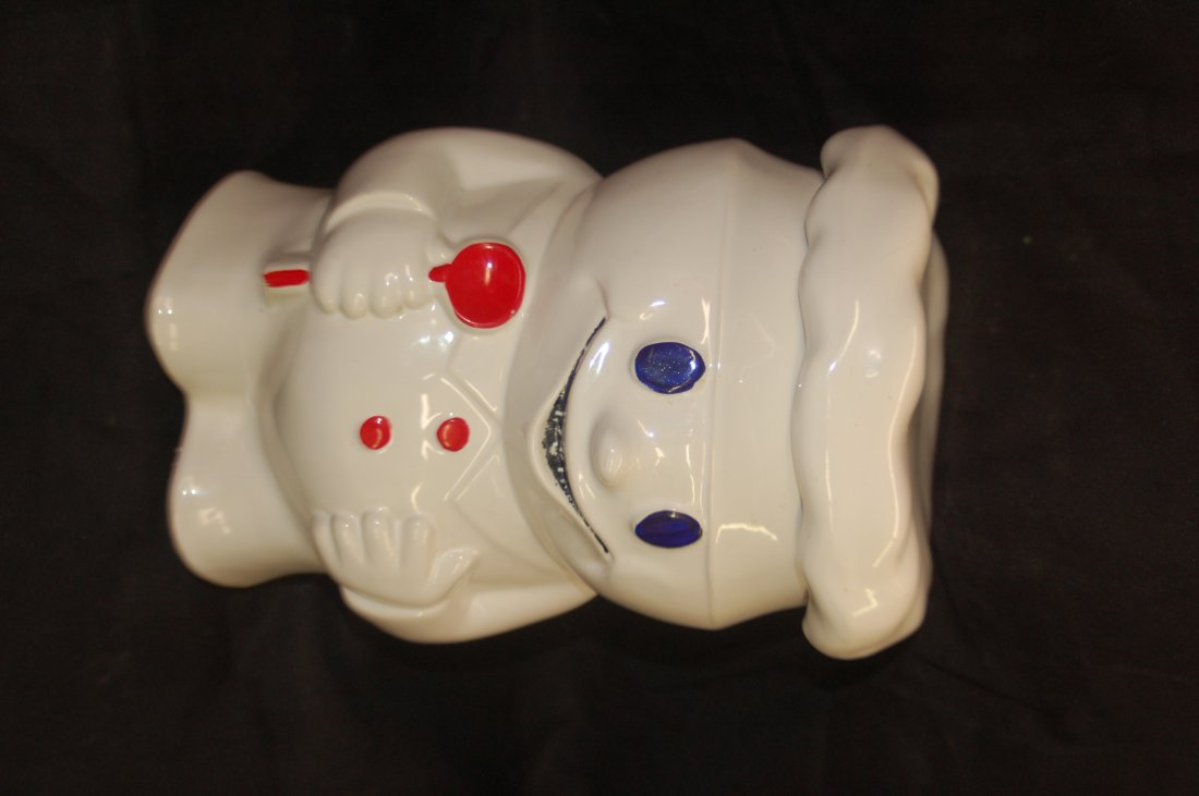 MCCOY POTTERY BOBBY BAKER COOKIE JAR SCARCE: MCCOY POTTERY BOBBY BAKER COOKIE JAR WITH THE SOUGHT AFTER SCARCE RUFFLED HAT LID