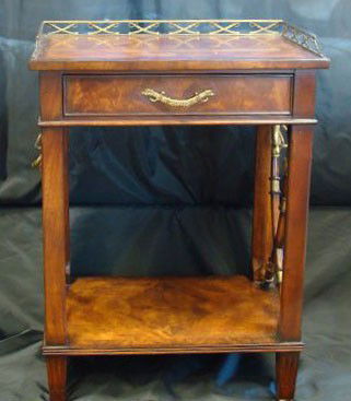 End Table "Earl Spencer Ierst Lord of the Admiralty App: End Table "Earl Spencer Ierst Lord of the Admiralty Appointed Mar 9-17-95", Military sword décor on side and on three-quarter gallery, single drawer, bottom shelf, H. 31.5" W. 23" D. 16.5" , from Alt