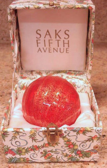 Venetian Glass Sphere by Saks Fifth Avenue: Venetian Glass Sphere by Saks Fifth Avenue, original box, Dia. 3"