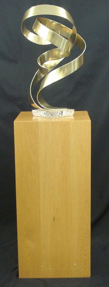 1993 Abstract Metal Sculpture Base: 1993 Abstract Metal Sculpture Base, Signed "Dan Murphy" (with tall custom-made base H.35" W.14") H.23"