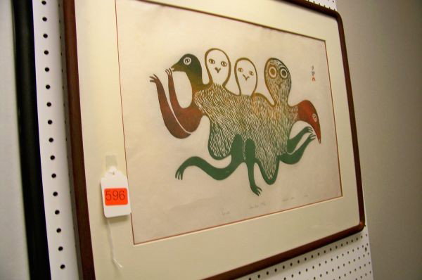 FRAMED INUIT ART: FRAMED INUIT ART, SPIRITS, STONECUT, No.45 of 50, LUCY, ARTIST SIGNED, DORSET, 1968