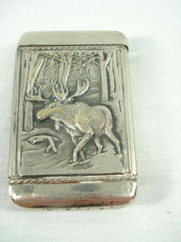 Match Safe: Silverplate Match Safe, Hunting Scenes in relief