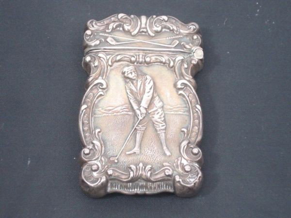 Sterling Silver Match Safe: Sterling Silver Match Safe with Golfer in Relief, monogram on reverse, 0.71 Toz