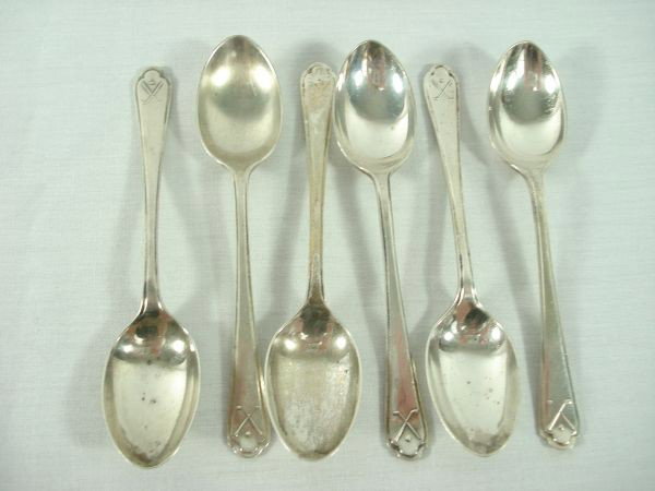 Sterling Silver Golf Spoons: Sterling Silver Set of six demitasse spoons, crossed golf clubs on handle,4.5"