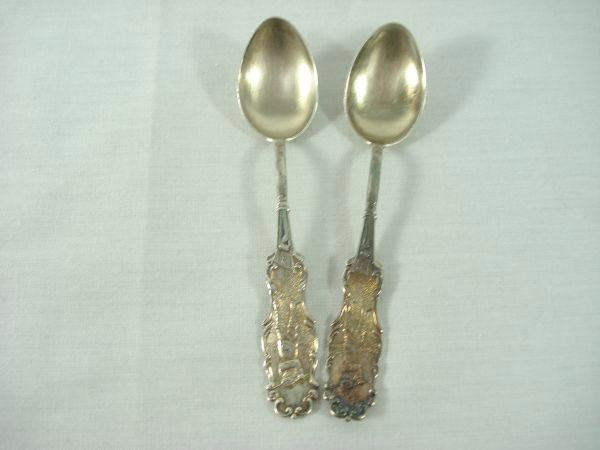 2 Golf Themed Sterling Demi Spoons: 2 Sterling Silver Golf-themed Demitasse Spoons with golfer on handle, sterling, 4"