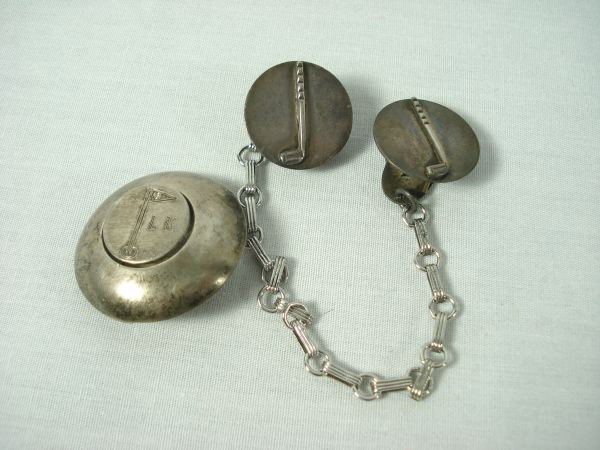 Sterling Silver Golf Jewelry: 2 pcs Sterling Silver golf themed jewelry: brooch & sweater guard