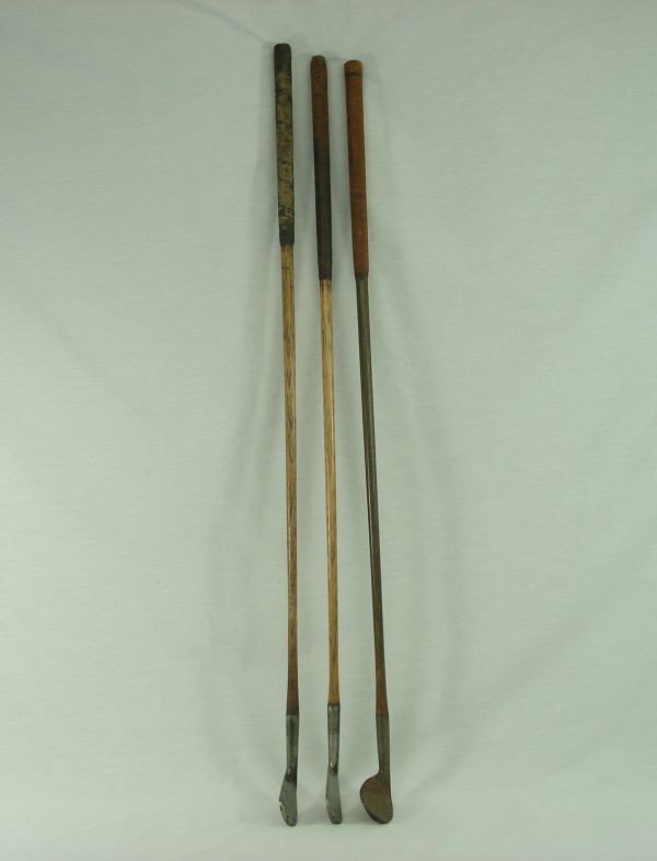 Wooden Shaft Clubs: 3 Wooden Shafted Irons: (2) W.Favargue Special; Alex.Baxter (some rust)