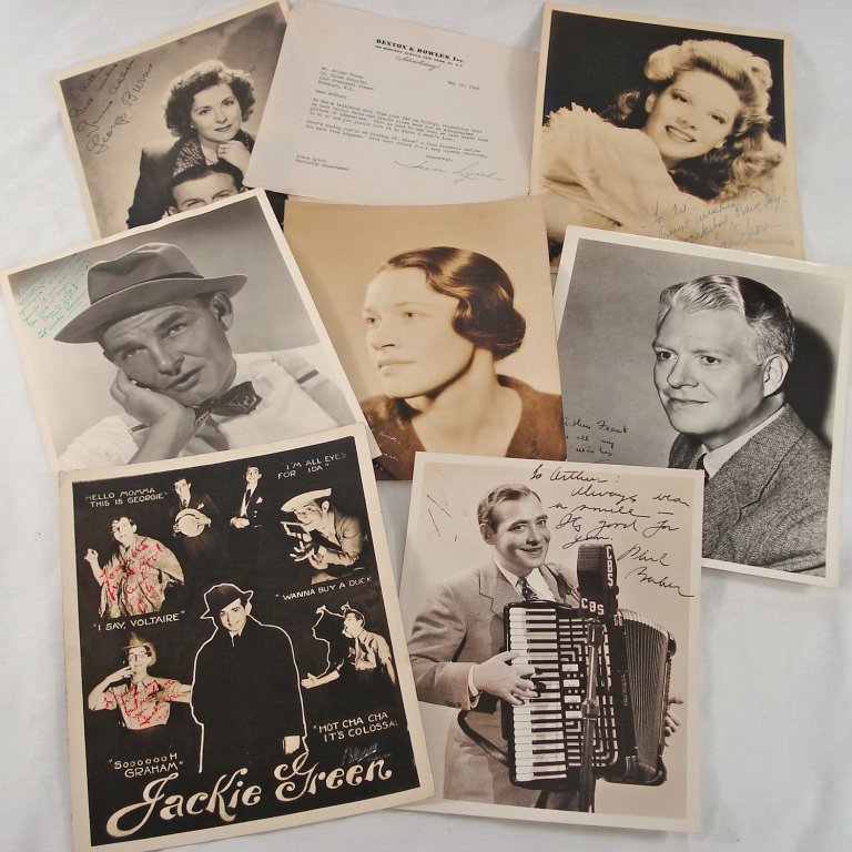 Lot of (7) Autographed Portraits: Gracie Allen (also signed by George Burns), Phil Baker, Ann Revere (April 15, 1936), Nelson Eddy, Ed "Archie" Gardner, Dinah Shore, Jackie Green. These items are part of a "Celebrity Collection", whic