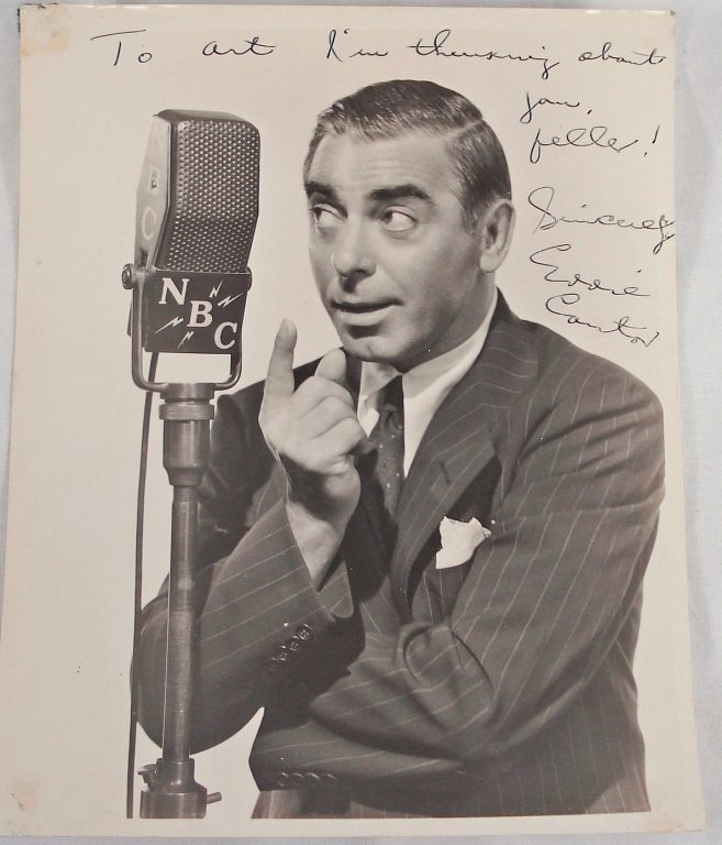 Autographed 8x10 Eddie Cantor: Signed 8x10 portrait of Eddie Cantor. These items are part of a "Celebrity Collection", which came together during a 9-month period in 1946 when the owner, Arthur Frank, was hospitalized with Polio. D