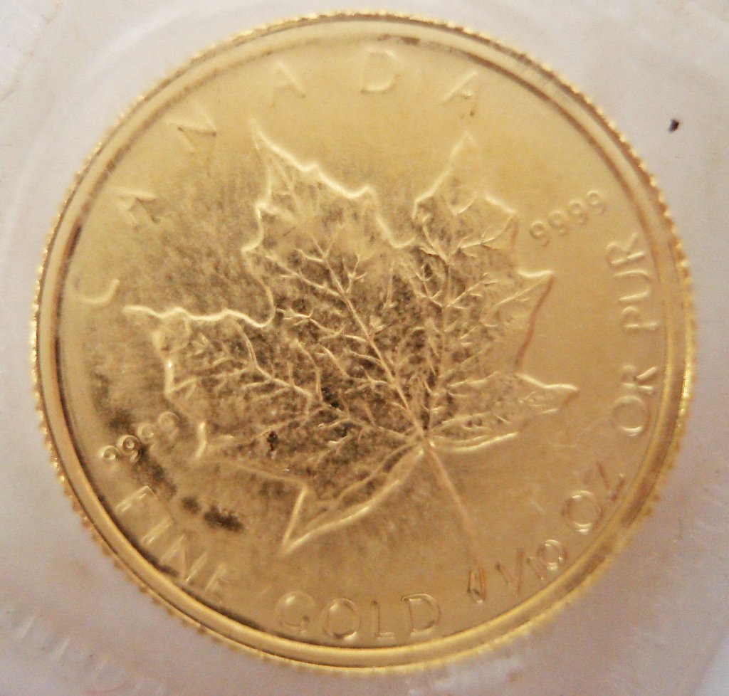 1985 Canadian Gold Maple Leaf $5 Coin: 1985 Canadian Gold Maple Leaf $5 Coin, .9999 Fine Gold, 1/10 oz