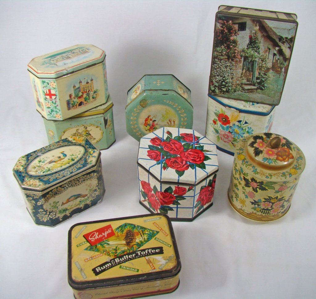 9 Assorted Tins: 9 Assorted Tins: Edward Sharp and Sons (2); Huntley and Palmers (4); Riley Brothers; MacFarlane Lang and Co; William Crawford and Sons