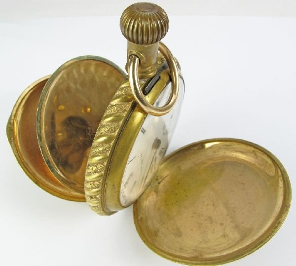 Lancaster Pocket Watch 1879 "The New Era": Lancaster Pocket Watch 1879,The New Era, hunter case with dust cover, ornately engraved cover, subseconds, runs, ser #3465230, dia. 2-1/8"