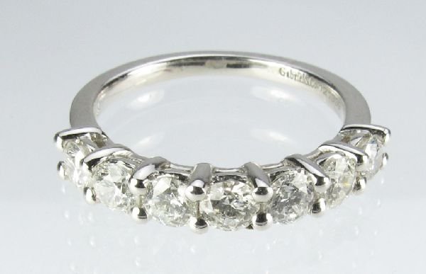 1 Ct. Diamond Anniversary Ring by Gabriel & Co.: Lady's 14K White Gold Diamond Anniversary Ring, full cut diamonds total approx. 1.0 cts., SI-1 clarity, I color, 1.88 dwt