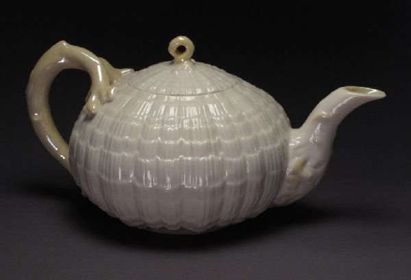 Belleek Tridacna" Teapot": Belleek Tridacna" Fine Parian China Teapot, second (green) mark (1955-65), good condition with no chips or repairs, H.5"