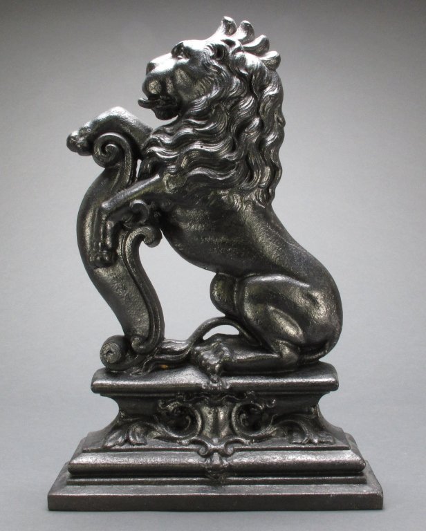 Cast Iron Doorstop of Lion: Cast Iron Doorstop of Lion in Rearing Position, H. 15"