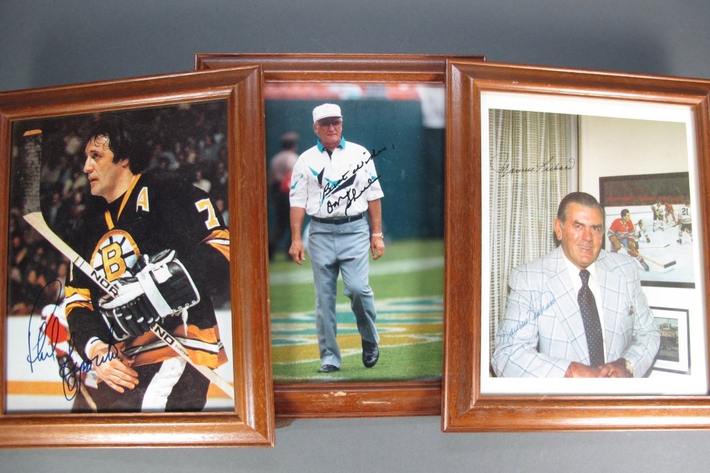 3 Framed Autographed Sports Portraits: 3 Framed Autographed Sports Portraits, Don Shula, Phil Esposito - Boston Bruins, Maurie Richard, all 8 x 10